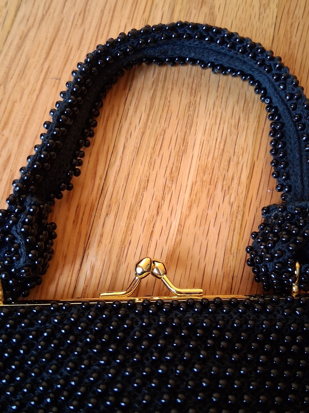 Vintage Corde Bead Women's Black Handbag with Gold Clasp - Picture 3 of 9